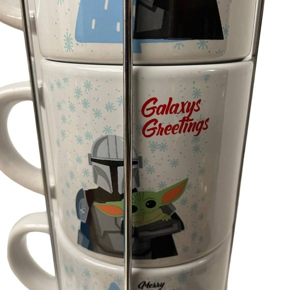 Silver Buffalo STAR WARS The Mandalorian Mug Cup Stackable Set 4 Metal Rack - Picture 3 of 9